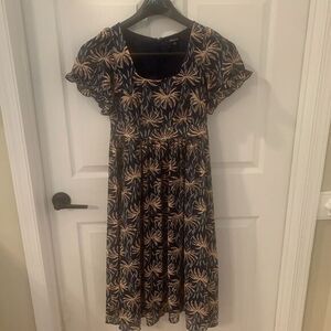 Madewell Flutter Sleeve Floral Midi Dress Sz XXS Back‎ Zip Tie Fit & Flare